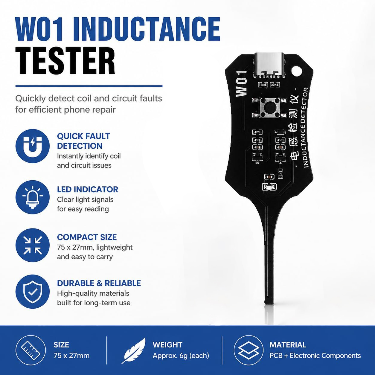 W01 Type C Inductance Tester M - đánh giá và giá Co Detector Plug